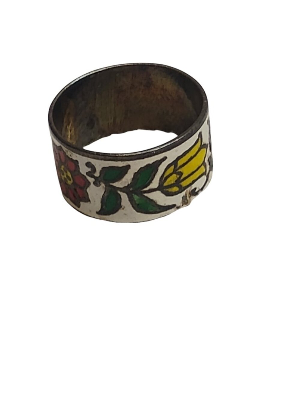 Vintage Enamel Ring Floral Siam Sterling Silver Colorful Flowers Design Thailand